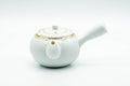 Japanese Kyusu - White Porcelain Gold Trim Arita-yaki Debeso Teapot - 140ml - opposite side view of the teapot