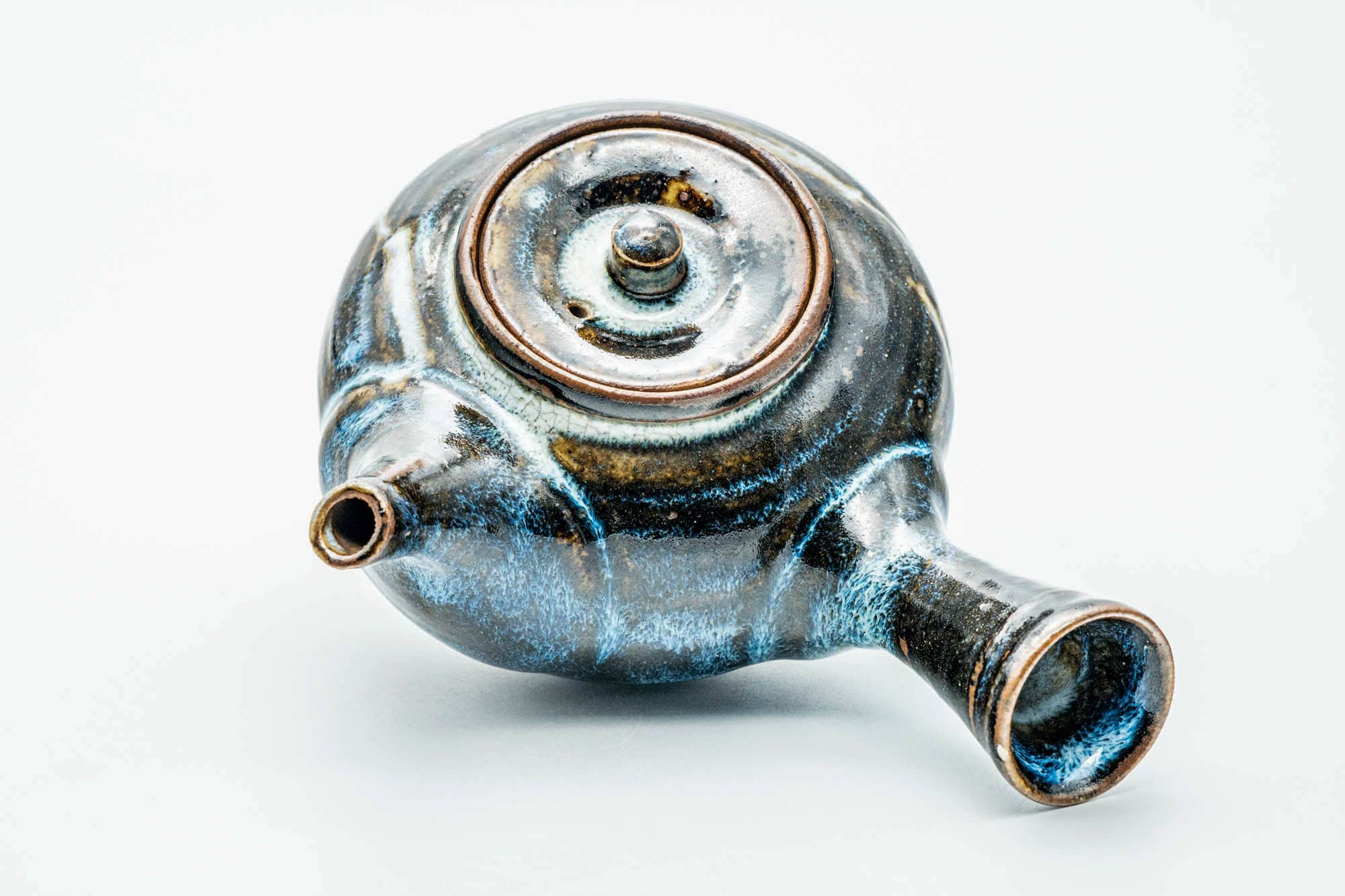 Japanese Kyusu - Spiraling Brown Blue Glazed Do-ake Teapot - 250ml