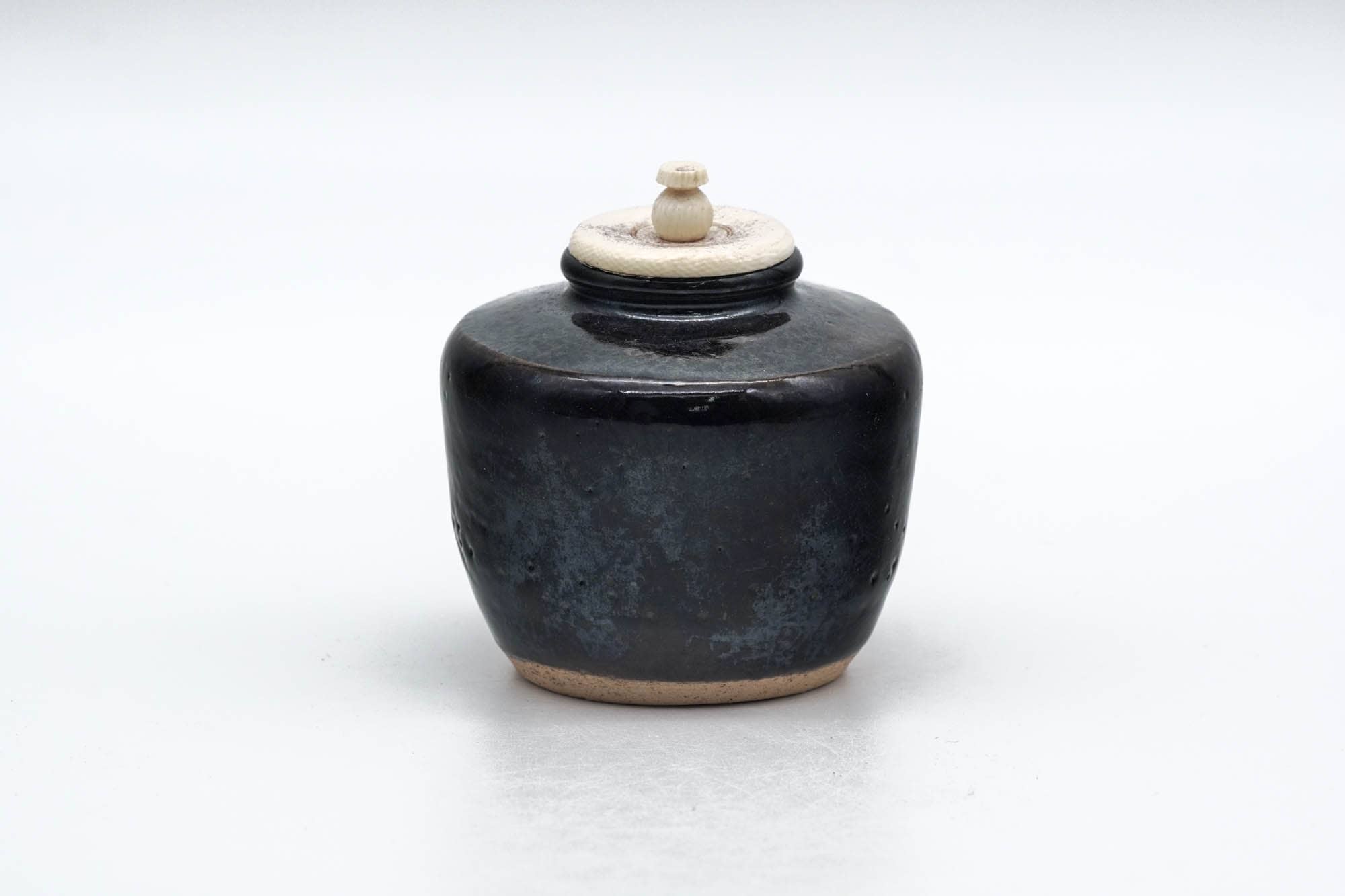 Japanese Chaire - Black Heshizuku Seto-yaki Tea Jar with Shifuku