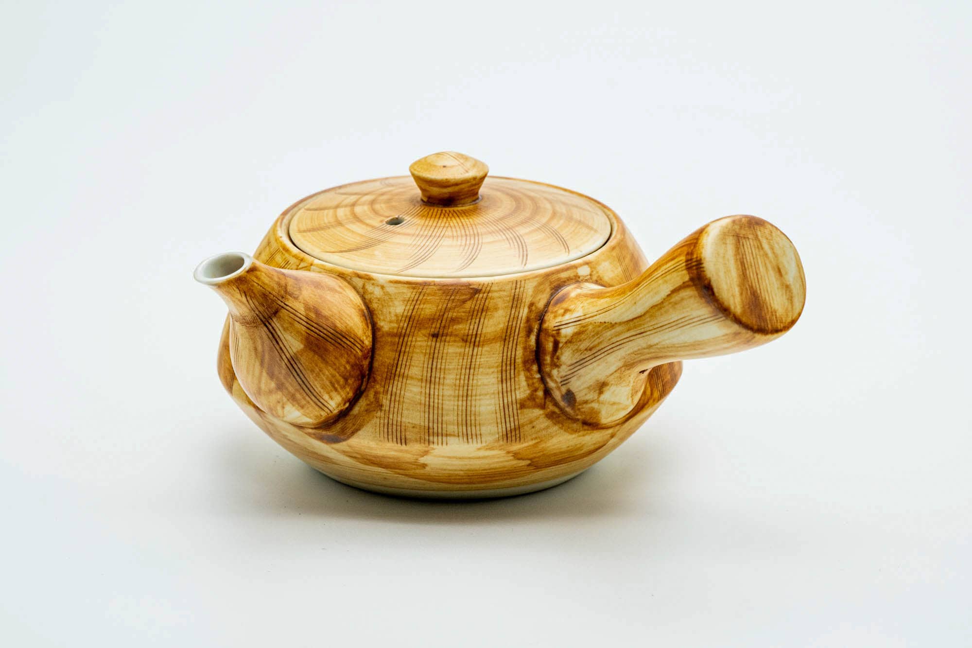 Japanese Kyusu - Yellow Brown Glazed Striped Arita-yaki Ceramic Filter Teapot - 240ml
