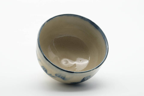 Japanese Matcha Bowl - Abstract Blue Beige Glazed Chawan - 440ml