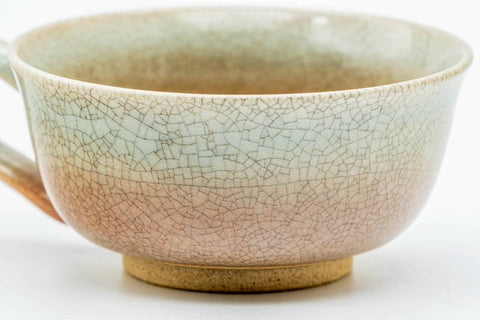 Japanese Teacup - 天鵬山 Tsubaki Kiln - Beige Weathered Hagi-yaki Ushirode Yunomi - 110ml