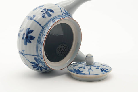 Japanese Kyusu - Floral Blue White Porcelain Arita-yaki Teapot - 350ml