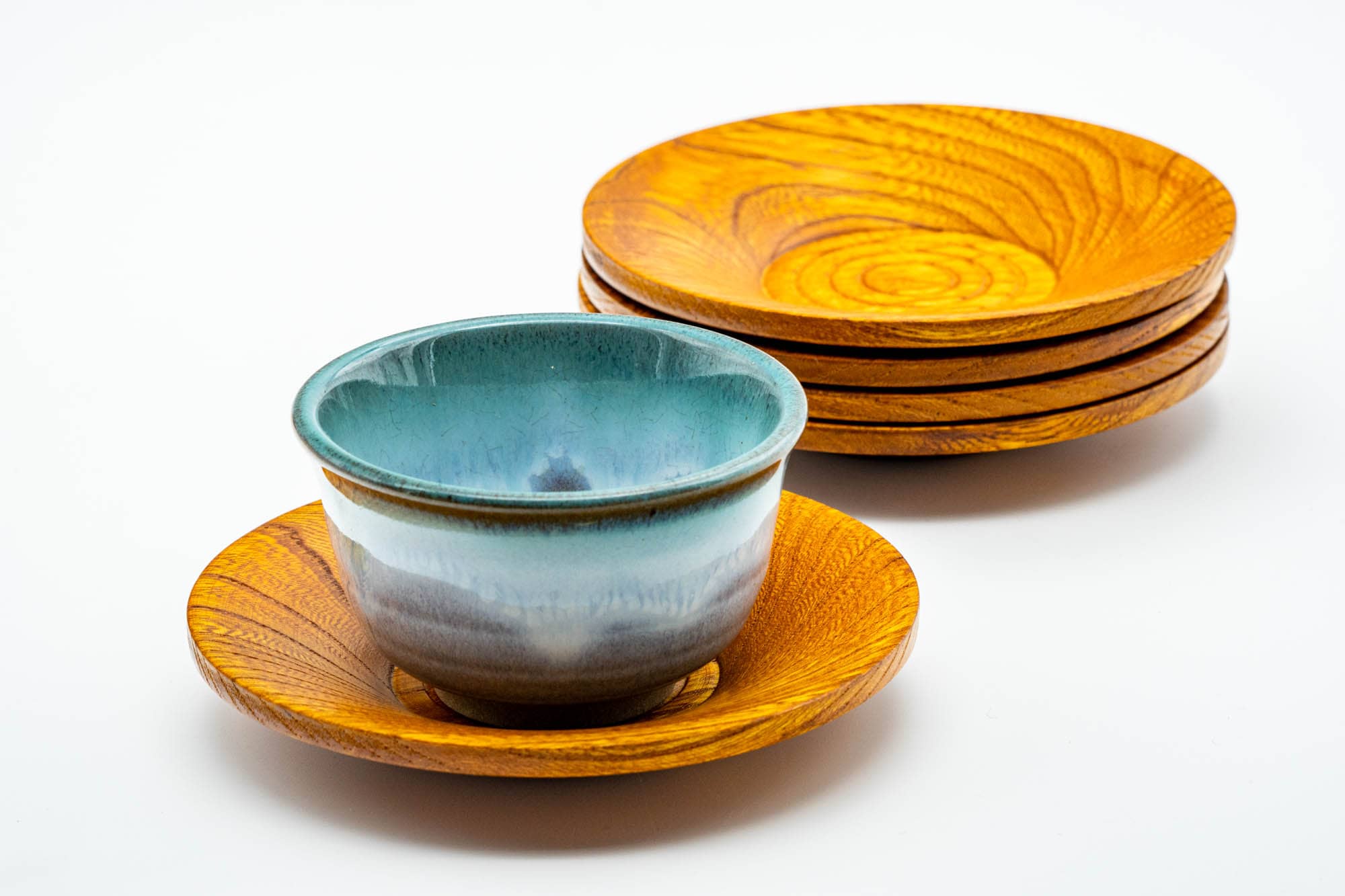 Japanese Chataku - Set of 5 Light Brown Spiraling Woodgrain Tea Coasters