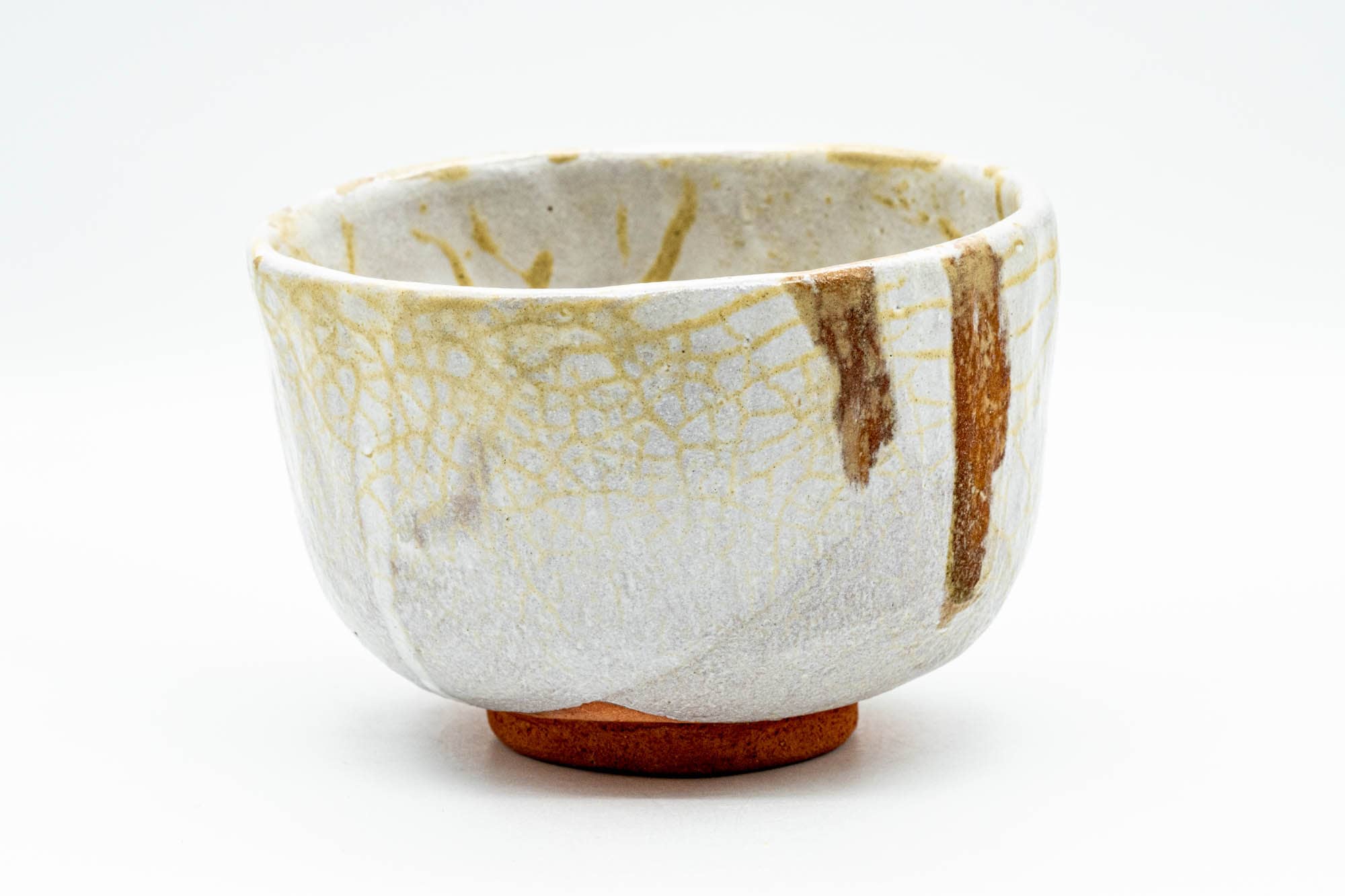 Japanese Matcha Bowl - 久 Milky White Yellow Web-Glazed Wabi-Sabi Chawan - 350ml