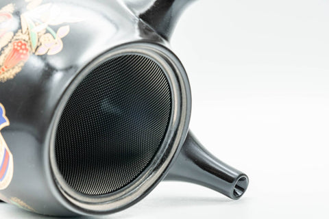 Japanese Kyusu - Floral Black Kurodei Tokoname-yaki Teapot - 400ml - Tezumi