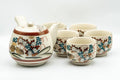 Japanese Tea Set - Gold Red Floral Kutani-yaki Kyusu Teapot with 5 Yunomi Teacups - full set with teapot and five cups
