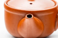 Japanese Kyusu - Mountainous Red Shudei Tokoname-yaki Mesh Teapot - 270ml - top-down view of the body, lid and spout