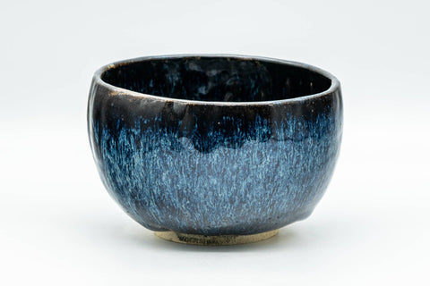 Japanese Matcha Bowl - Black and Blue Drip-Glazed Wabi-Sabi Chawan - 300ml