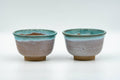 Tezumi — Japanese Teacups - Pair of Brown Turquoise Drip-Glazed Agano-yaki Yunomi - 100ml — three-quarter view