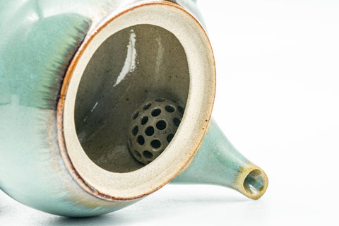 Tezumi — Japanese Kyusu - Green Teal Ceramic Debeso Teapot - 200ml — side profile showing the spout and handle