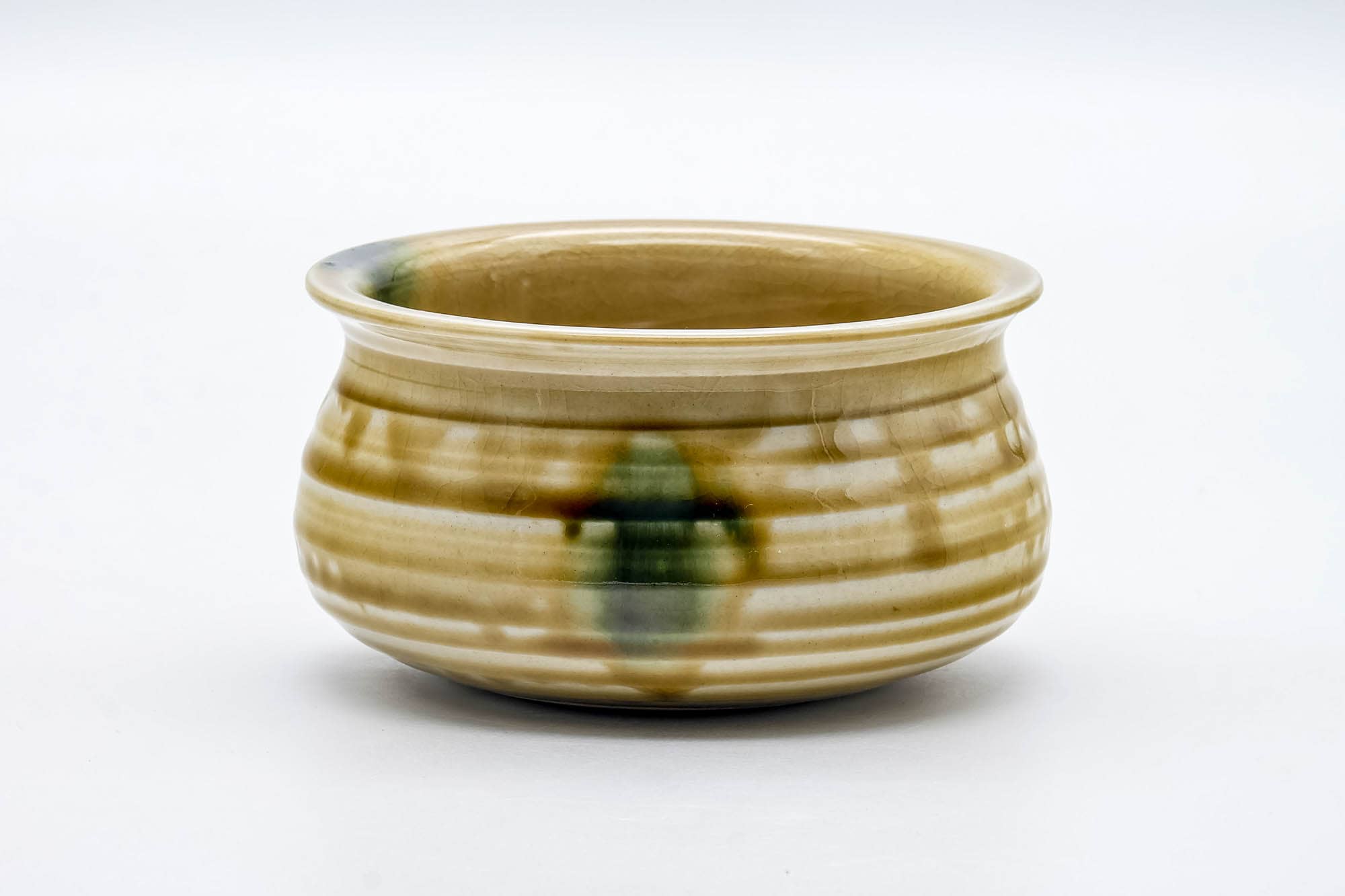 Japanese Kensui - Green Yellow Glazed Seto-yaki Tea Ceremony Water Bowl - 580ml