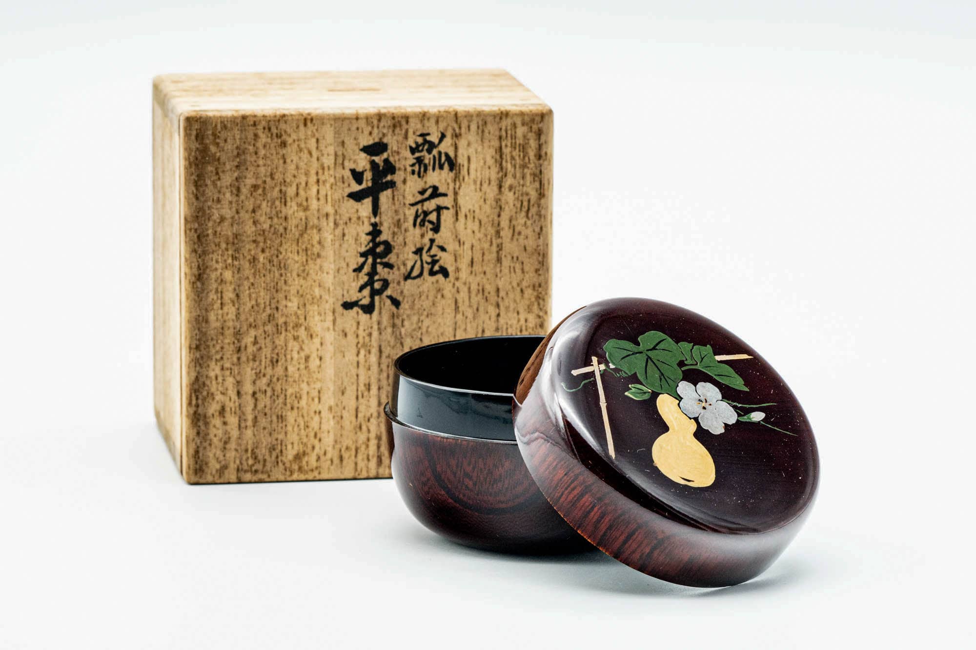 Japanese Natsume - Hira-natsume Flat Gourd Clear Lacquered Woodgrain Matcha Tea Caddy - 80ml
