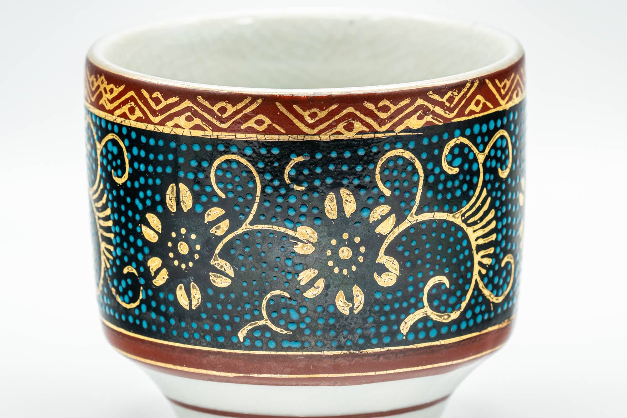 Japanese Teacup - 九谷焼 Floral Aochibu Kutani-yaki Porcelain Yunomi  - 150ml