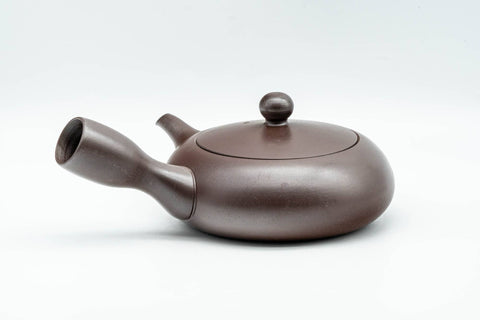 Tezumi — Japanese Kyusu - Flat Hira-gata Banko-yaki Debeso Teapot - 160ml — side view showing the spout