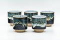 Tezumi — Japanese Teacups - Set of 5 Jet Black Blue Drip-Glazed Yunomi - 80ml — front view