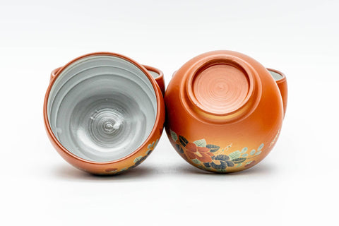 Japanese Tea Set - Floral Tokoname-yaki Kyusu Teapot with 4 Inner-Glazed Yunomi Teacups