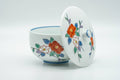 Japanese Teacup - Colourful Floral White Porcelain Arita-yaki Lidded Yunomi - 130ml - Tezumi