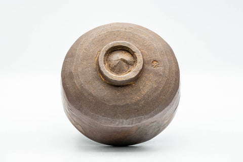 Japanese Matcha Bowl - Mottled Brown-Orange Glazed Hantsutsu-gata Chawan - 300ml - inverted view showing the foot