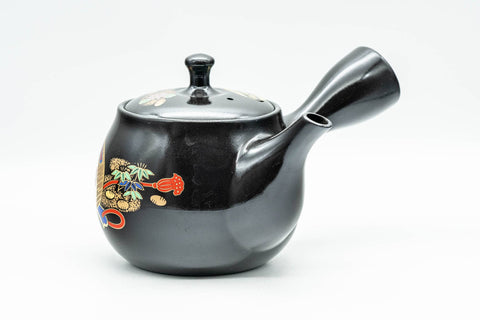 Japanese Kyusu - Floral Black Kurodei Tokoname-yaki Teapot - 400ml - Tezumi