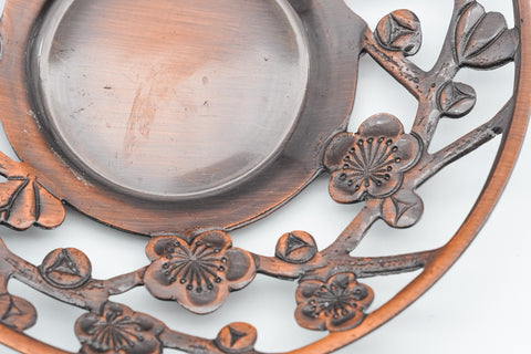 Japanese Chataku - Set of 5 Engraved Copper Plum Blossom Tea Saucers