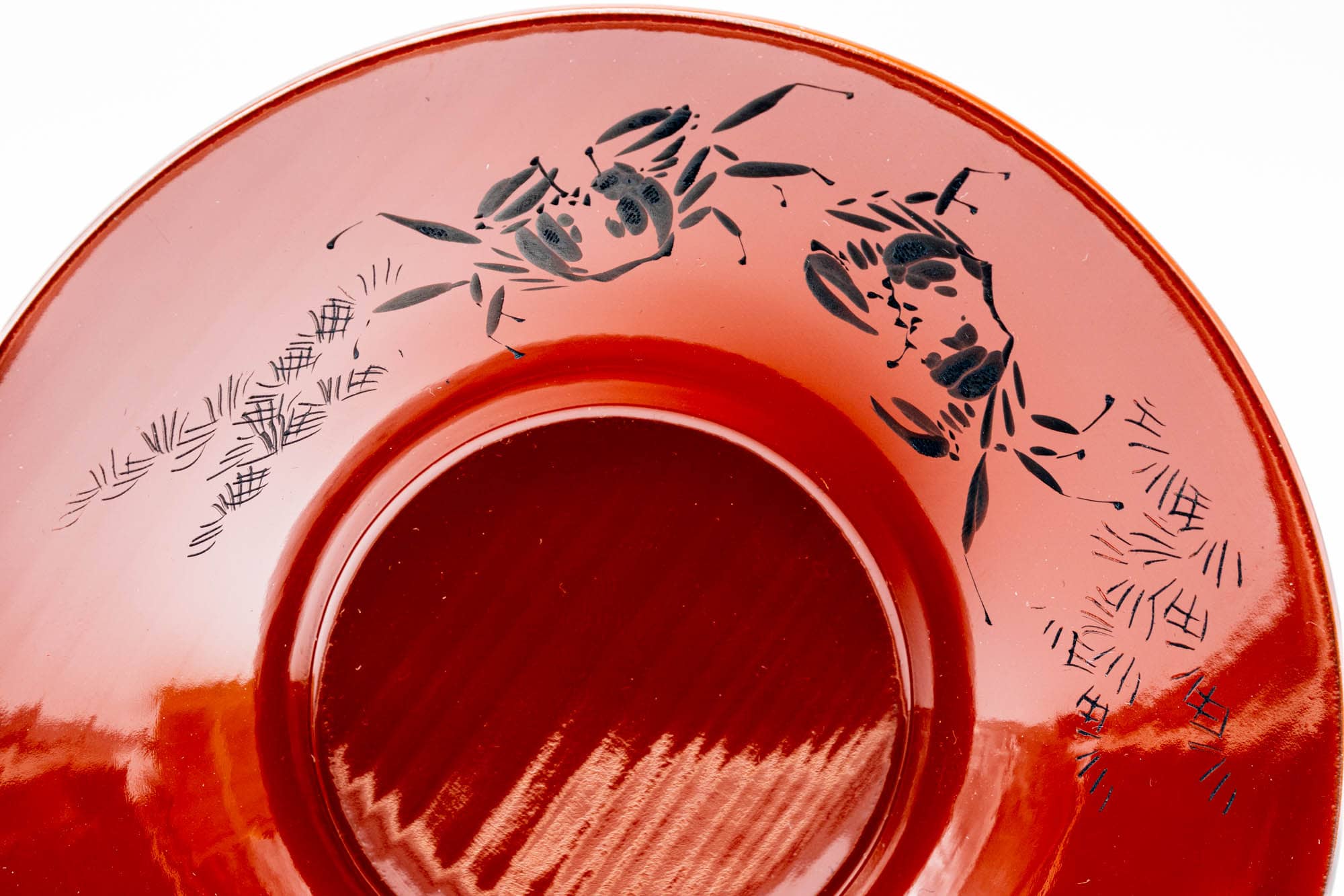 Japanese Chataku - Set of 10 Crab Red Lacquered Tea Saucers