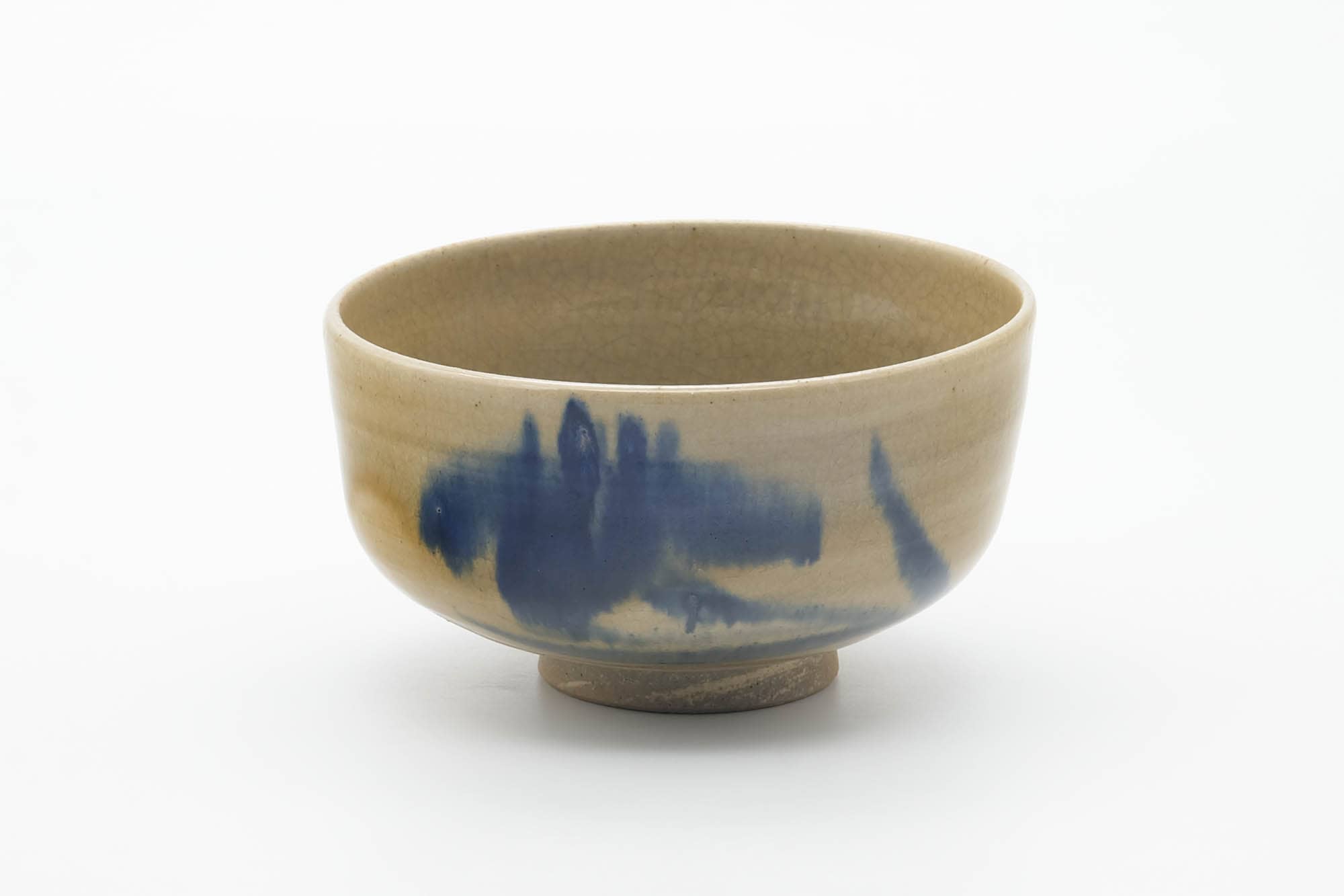 Japanese Matcha Bowl - Abstract Blue Beige Glazed Chawan - 500ml