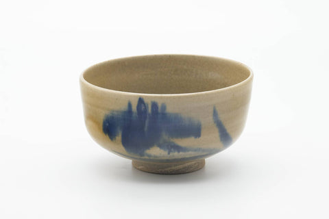 Japanese Matcha Bowl - Abstract Blue Beige Glazed Chawan - 500ml