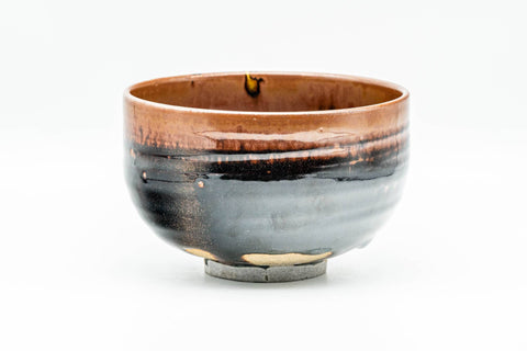 Japanese Matcha Bowl - Black Brown Drip-Glazed Hantsutsu-gata Chawan - 天山窯 - 350ml
