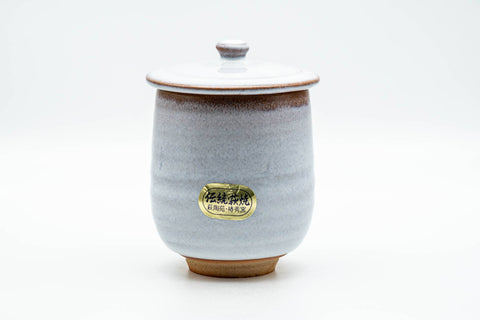 Tezumi — Japanese Teacup - Large White Glazed Hagi-yaki Lidded Yunomi - 220ml — front view