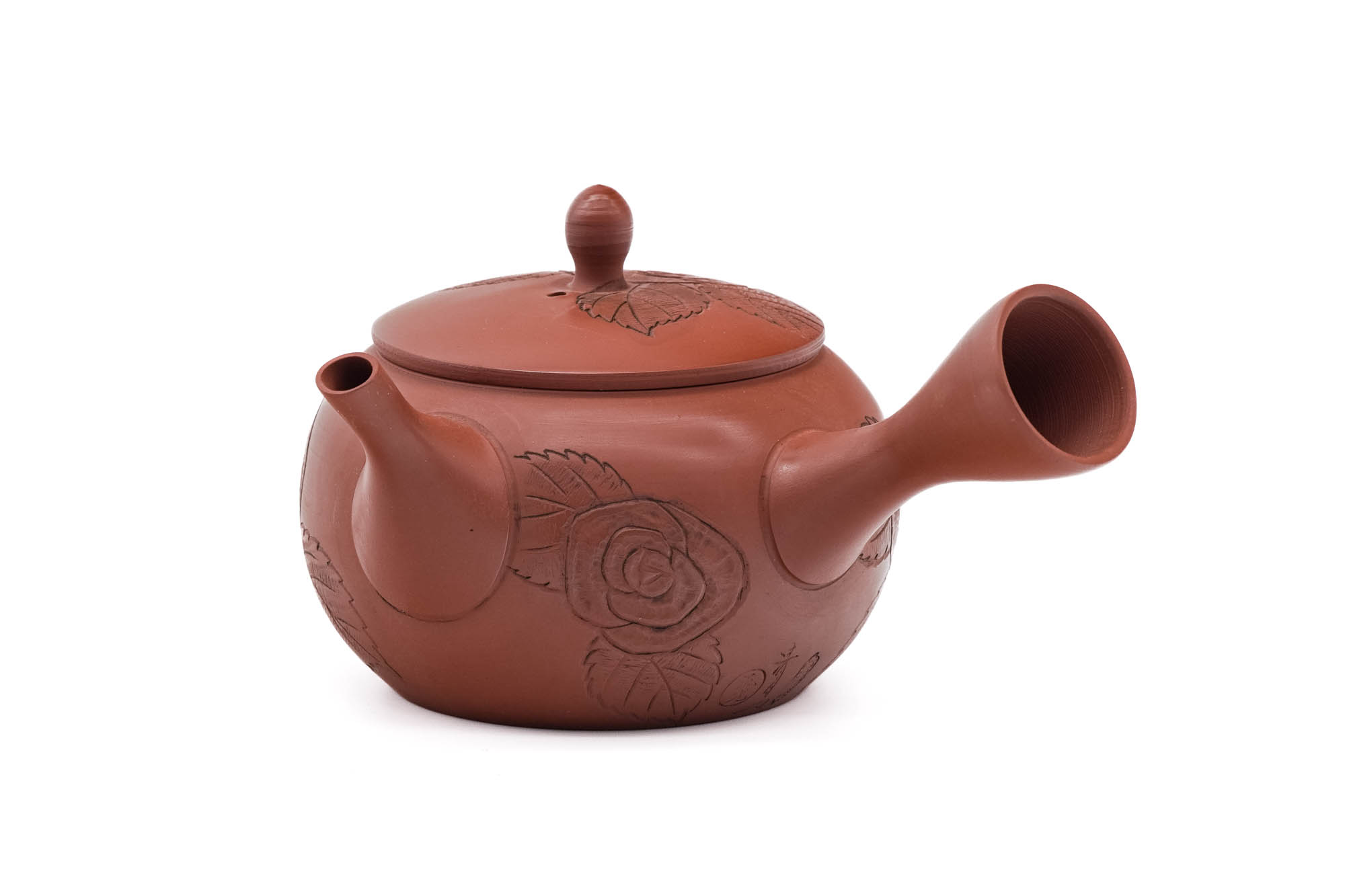 Japanese Kyusu - 玉光 Gyokko Kiln - Camellia Flower Engraved Tokoname-yaki Teapot - 260ml