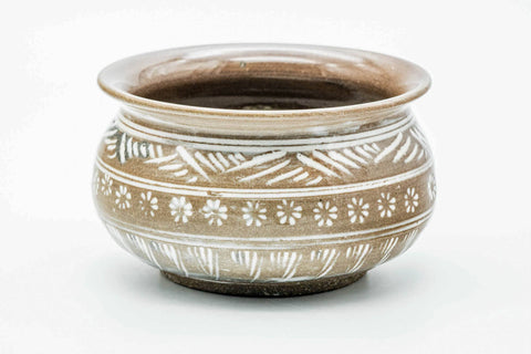 Japanese Kensui -　Mishima Engraved Floral Geometric Water Bowl - 350ml
