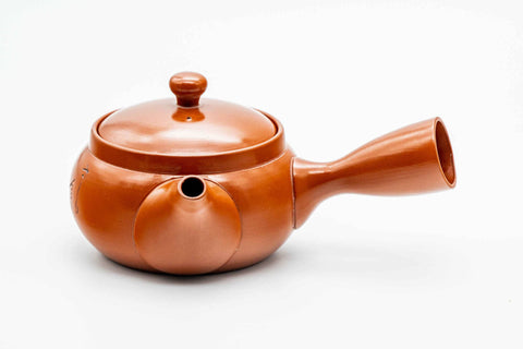 Japanese Kyusu - Calligraphy Engraved Red Shudei Tokoname-yaki Mesh Teapot - 325ml