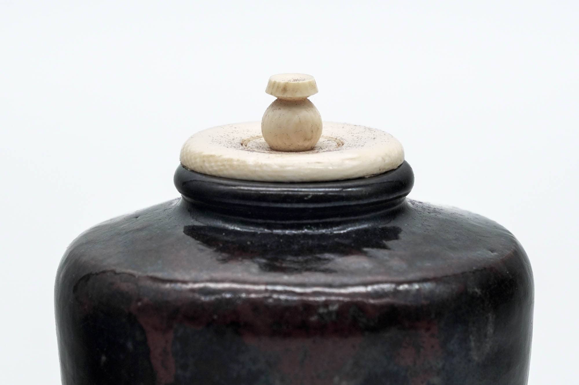 Japanese Chaire - Black Heshizuku Seto-yaki Tea Jar with Shifuku