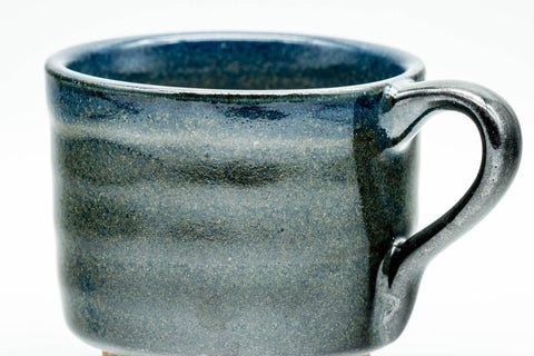Japanese Teacup - Black Blue Glazed Ushirode Rear-Handled Teacup - 140ml