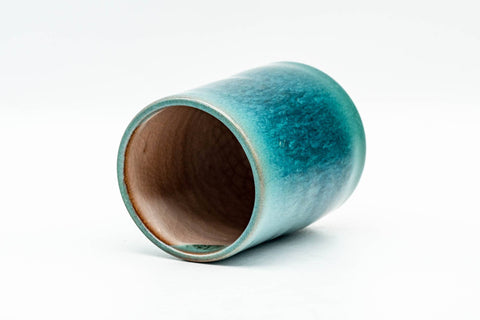 Japanese Teacup - Deep Sea Green Tsutsu-gata Yunomi - 95ml - tilted top-down view into the interior