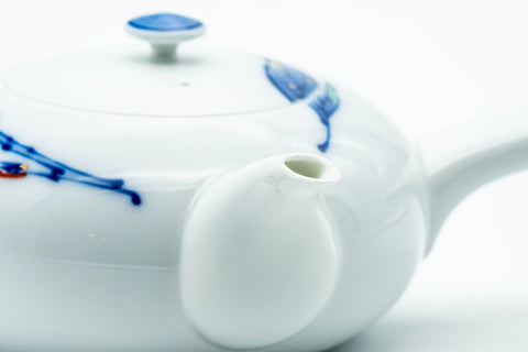 Japanese Kyusu - Blue Orange Leaves Arita-yaki Porcelain Teapot - 350ml