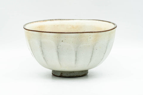 Tezumi — Japanese Matcha Bowl - Milky White Glazed Faceted Chawan - 250ml — front view