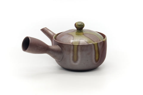 Tezumi — Japanese Kyusu - Ash Glazed Banko Mesh Teapot - 220ml — side view showing the spout