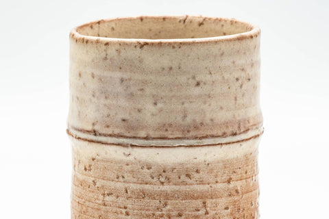 Japanese Teacup - Beige Bamboo-shaped Hagi-yaki Yunomi - 180ml - side view of the textured drip-glaze