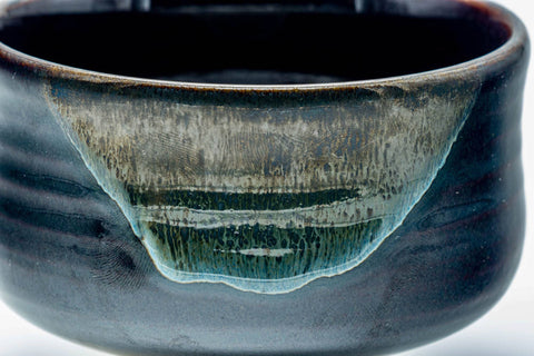 Japanese Matcha Bowl - Black Blue Hare's Fur Drip-Glazed Chawan - 350ml