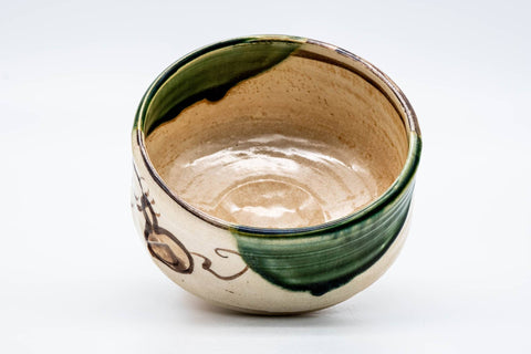Japanese Matcha Bowl - Beige Green Gourd Oribe-yaki Chawan - 400ml