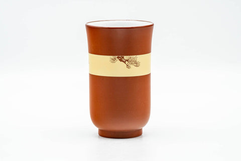 Tezumi — Japanese Teacup - 秋景 Shūkei - Tall Plum Blossoms Yellow Striped Tokoname-yaki Yunomi - 140ml — front view from another angle