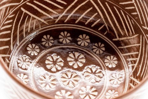 Japanese Matcha Bowl - Geometric Floral Mishima Glazed Kiyomizu-yaki Chawan - 150ml