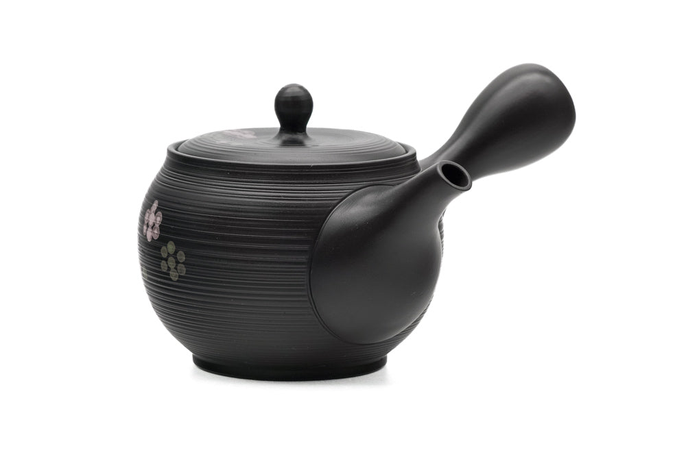 Japanese Kyusu - 春秋窯 Shunju Kiln - Black Floral Tokoname-yaki Ceramic Teapot - 320ml