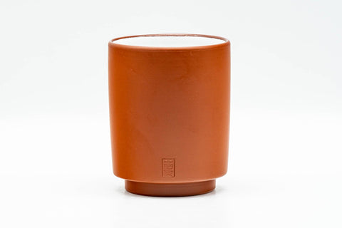 Japanese Teacup - Red Shudei White Inner-Glazed Tokoname-yaki Yunomi 150ml - alternate front view with the maker's mark