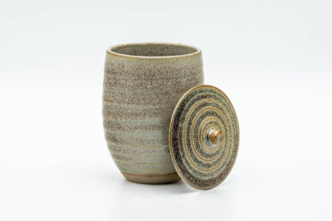Japanese Teacup - Speckled Olive Green Spiraling Lidded Yunomi - 125ml - Tezumi