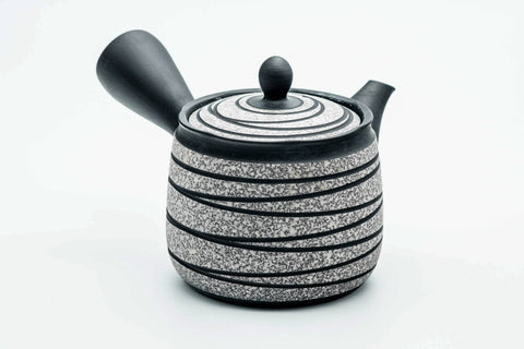 Japanese Kyusu - Black Striped White Textured Tokoname-yaki Obi-ami Mesh Teapot - 360ml