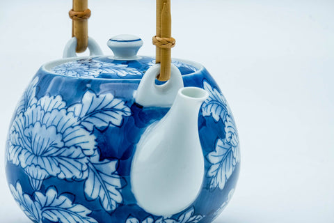 Japanese Dobin - Blue Floral Arita-yaki Porcelain Top-Handled Teapot - 500ml