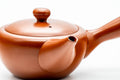 Japanese Kyusu - Smooth Red Shudei Tokoname-yaki Ceramic Teapot - 270ml - three-quarter view showing the spout and handle junction
